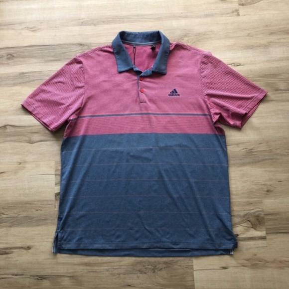 Adidas Men's Striped Pink and Blue Polo Shirt - Picture 2 of 9